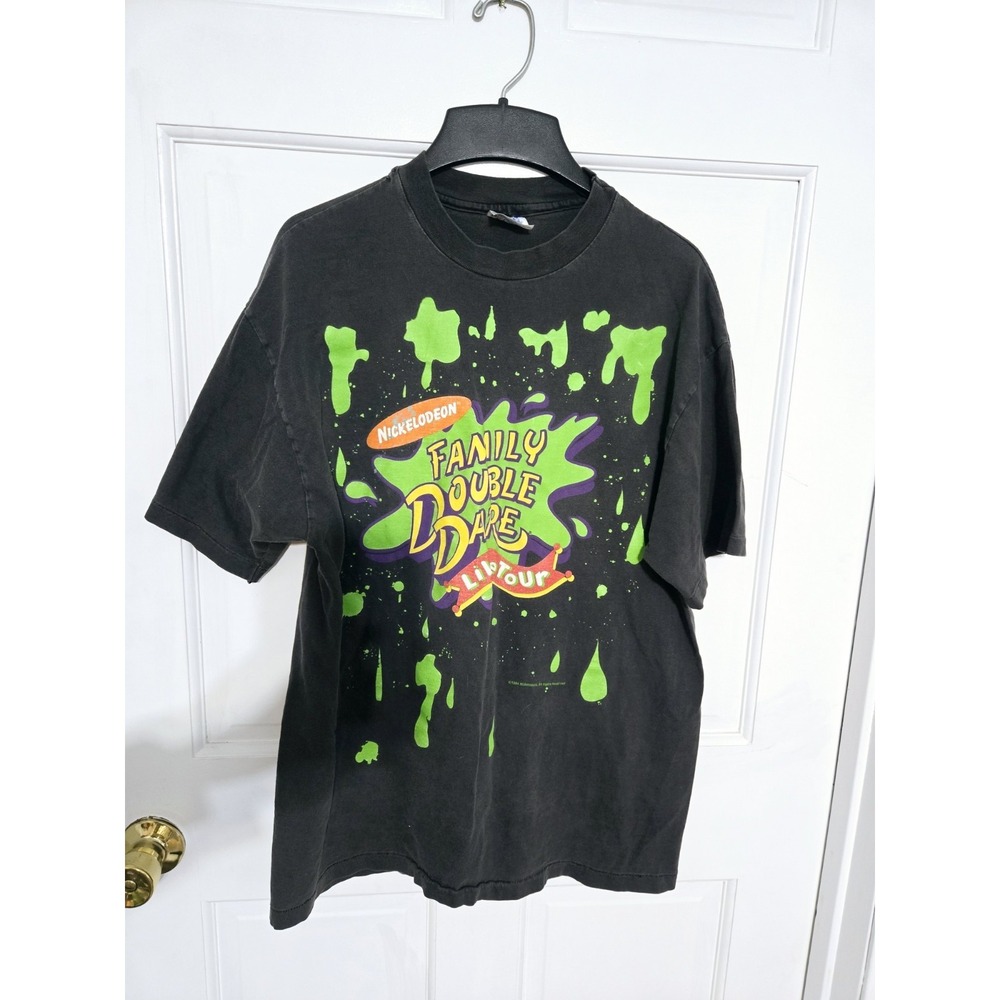 Vintage Nickelodean T Shirt size Large Family Double Dare Live Tour 1994 90's